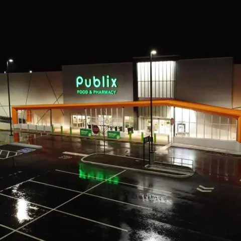 Publix Greenwood lit up at night