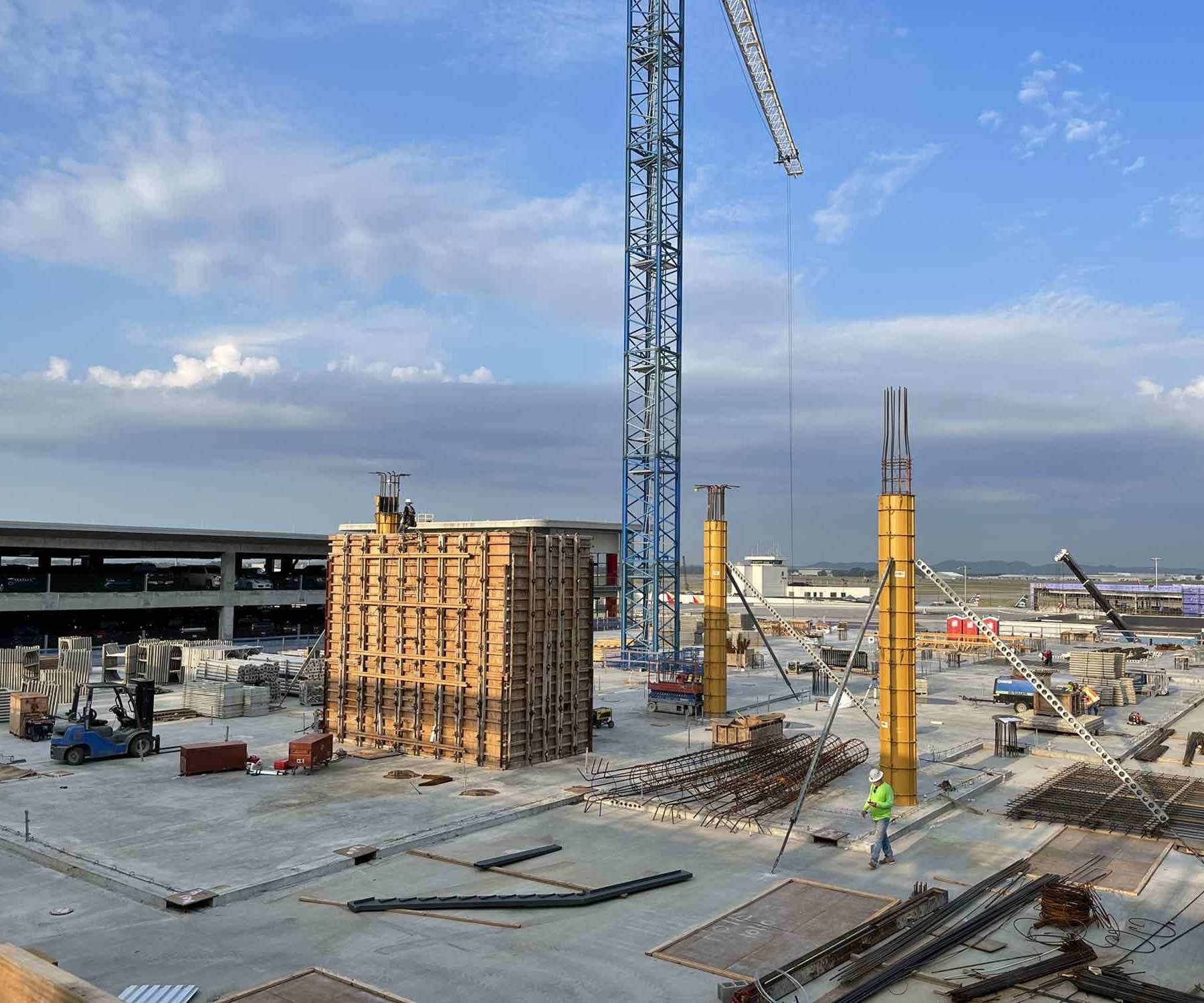 An aerial view during the construction of the BNA Hilton in Nashville, Tennessee