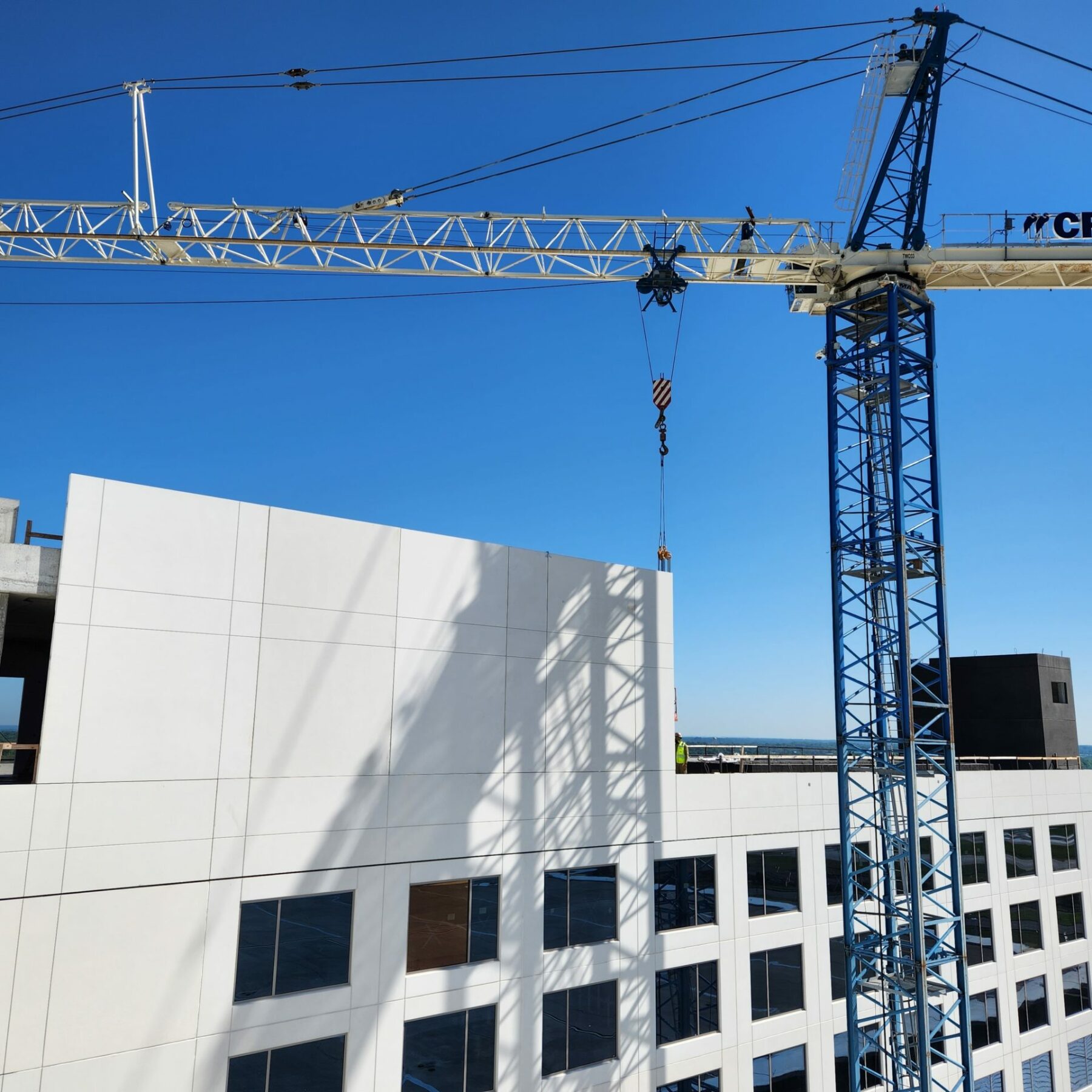 Crane Construction logo on a Crain that is being used on a high rise building in Nashville, Tennessees