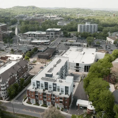 aerial view of multiple commercial buildings in nashville