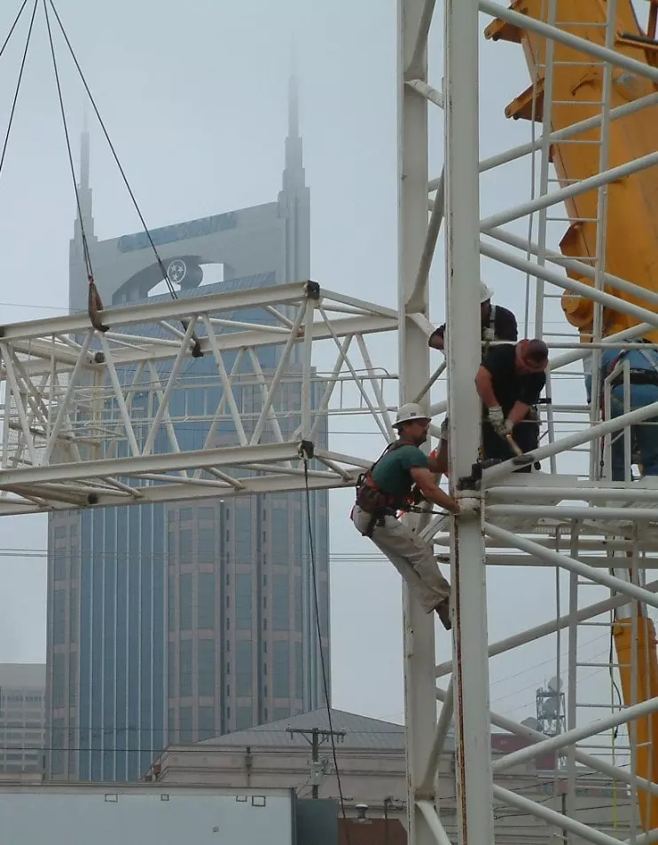 construction workers working on Hampton Inn Tower in Nashville